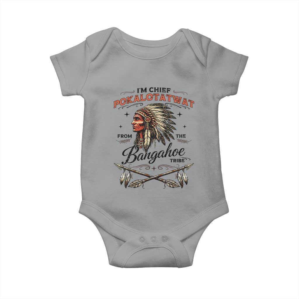 Funny I'm Chief Pokalotatwat from The Tribe Baby Onesie Indigenous Native American Vintage Headdress