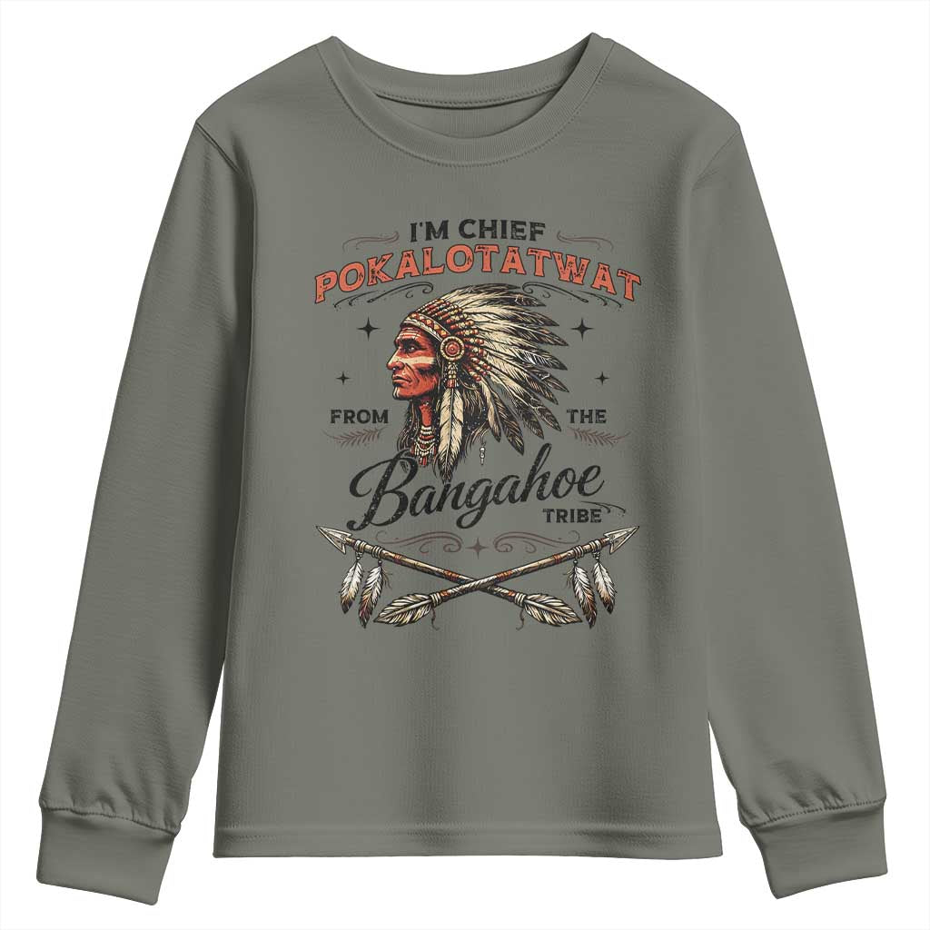 Funny I'm Chief Pokalotatwat from The Tribe Youth Sweatshirt Indigenous Native American Vintage Headdress