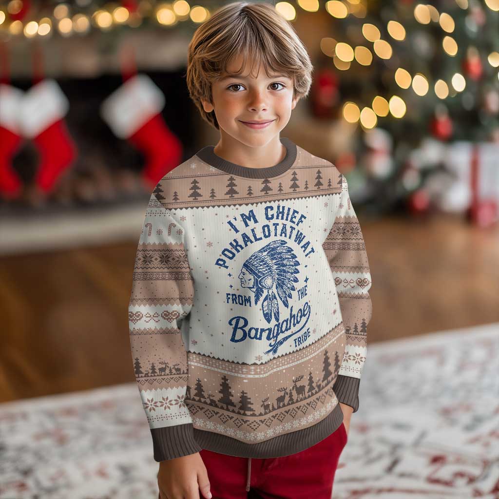 Funny I'm Chief Pokalotatwat from The Tribe Ugly Christmas Sweater Indigenous Native American Headdress