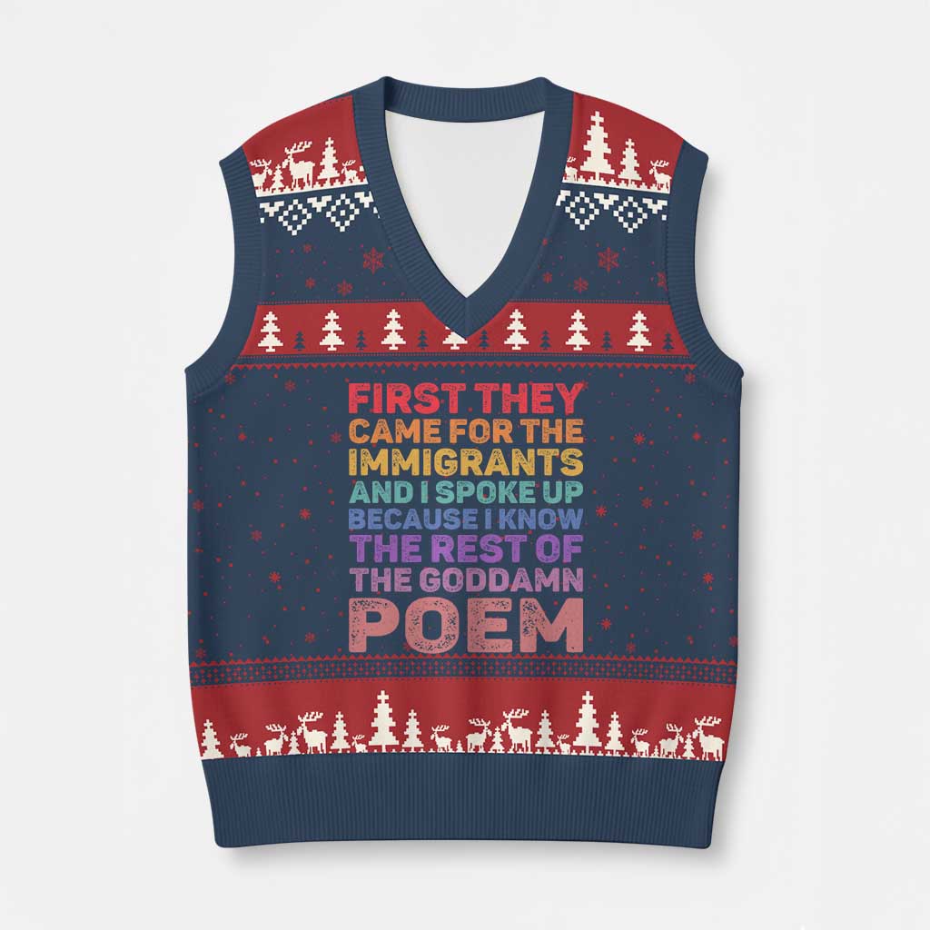 First They Came for The Immigrants V-Neck Knit Sweater Vest