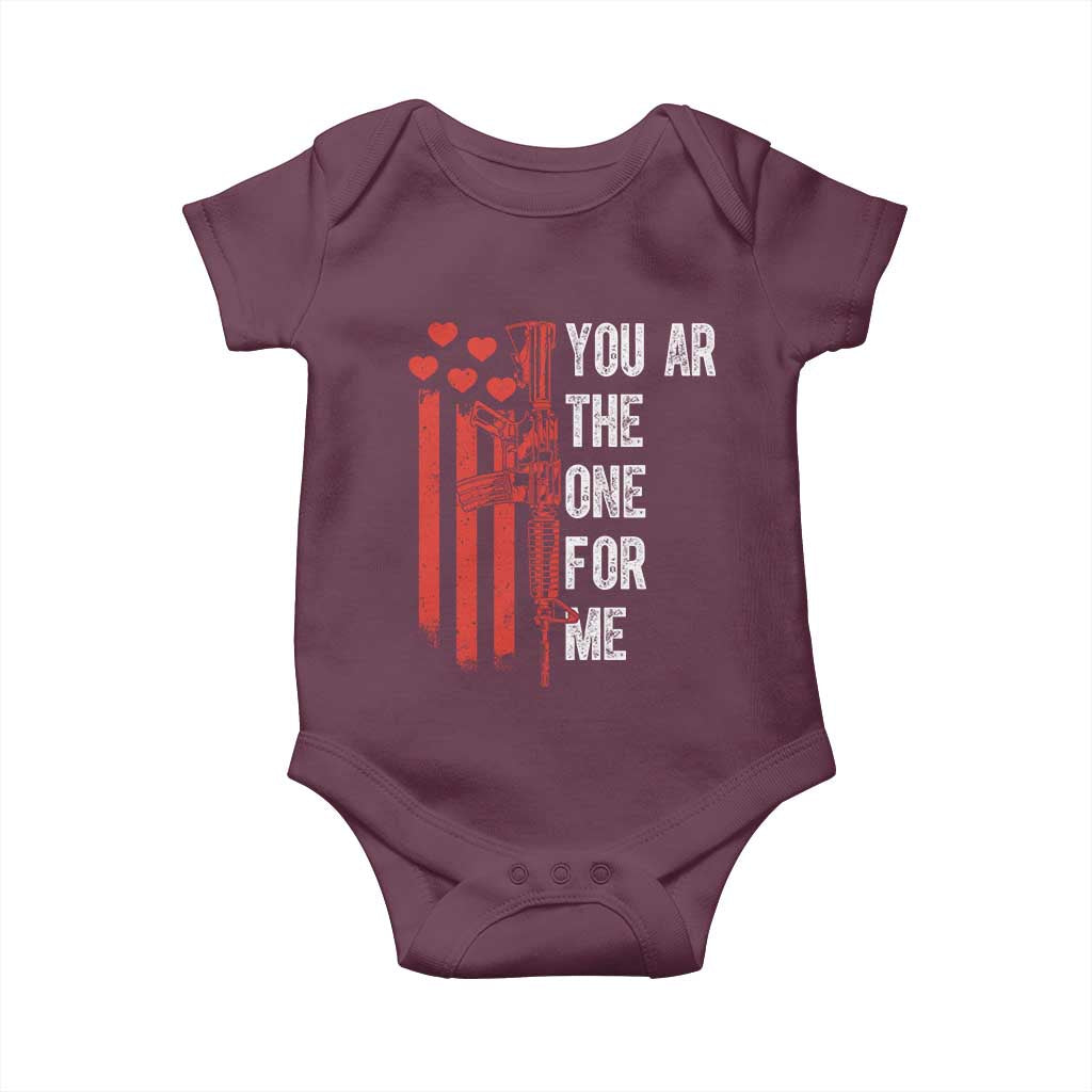 You AR The One for Me Baby Onesie Patriotic Valentine Gun Romantic Rifle and Flag