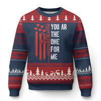 You AR The One for Me Ugly Christmas Sweater Patriotic Valentine Gun Romantic Rifle and Flag