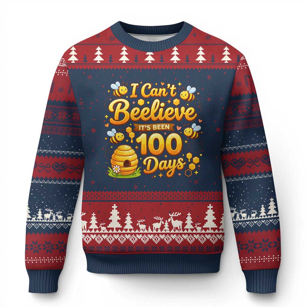 I Can't Believe It's Been 100 Days of School Cute Bee Ugly Christmas Sweater