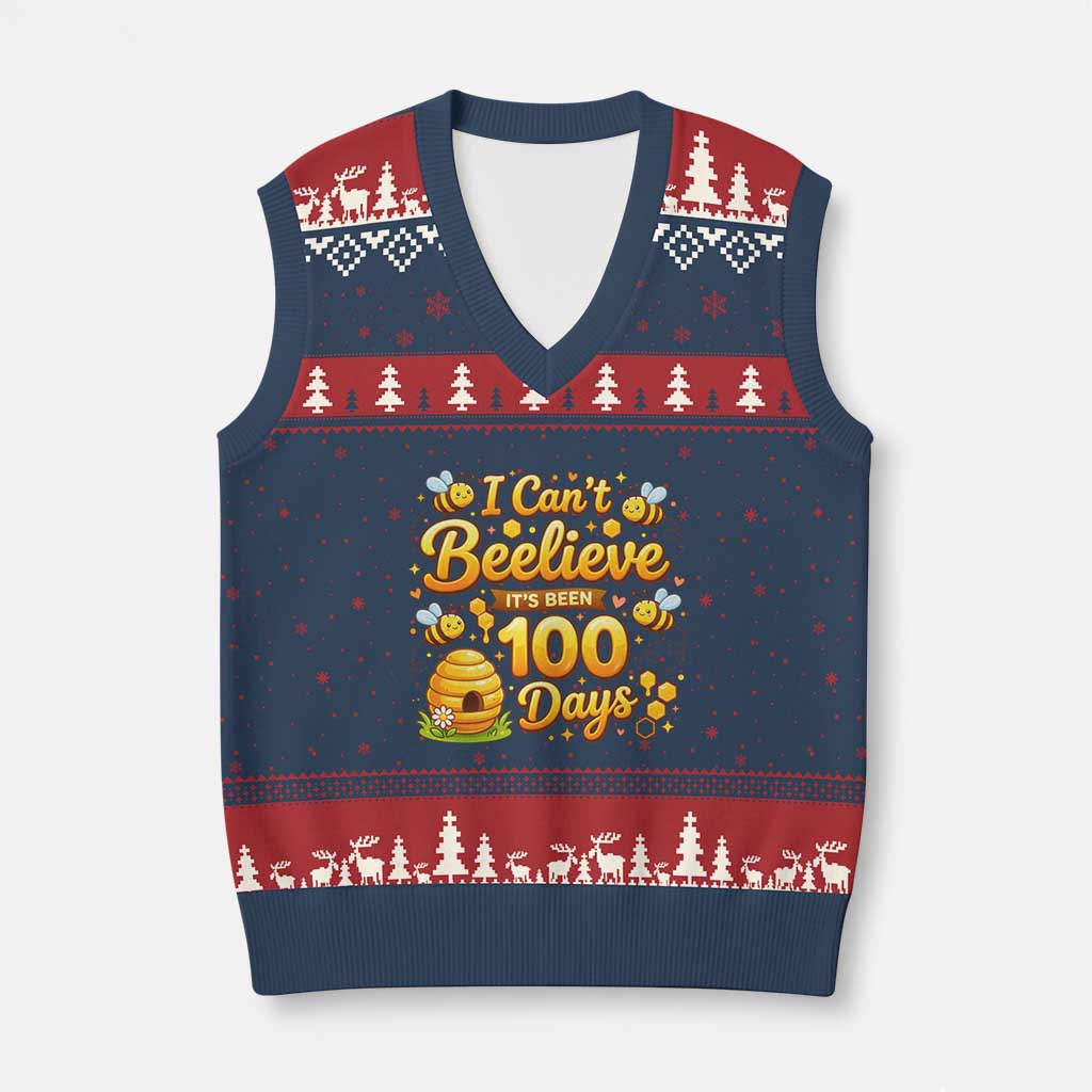 I Can't Believe It's Been 100 Days of School Cute Bee V-Neck Knit Sweater Vest