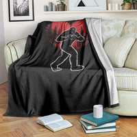 Funny Valentine Bigfoot in Love Heart Hand Sign Throw Blanket Romantic Sasquatch in Forest Valentines Day