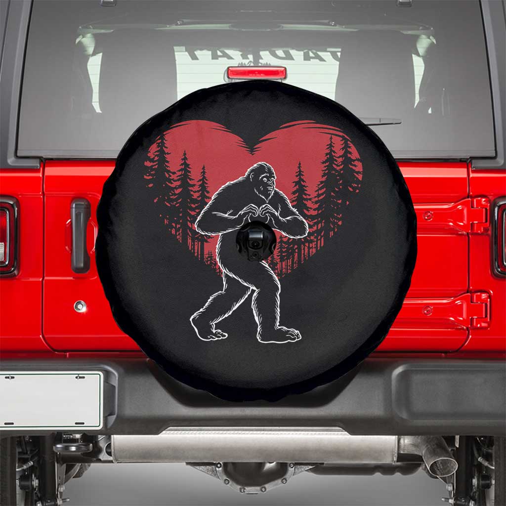 Funny Valentine Bigfoot in Love Heart Hand Sign Spare Tire Cover Romantic Sasquatch in Forest Valentines Day
