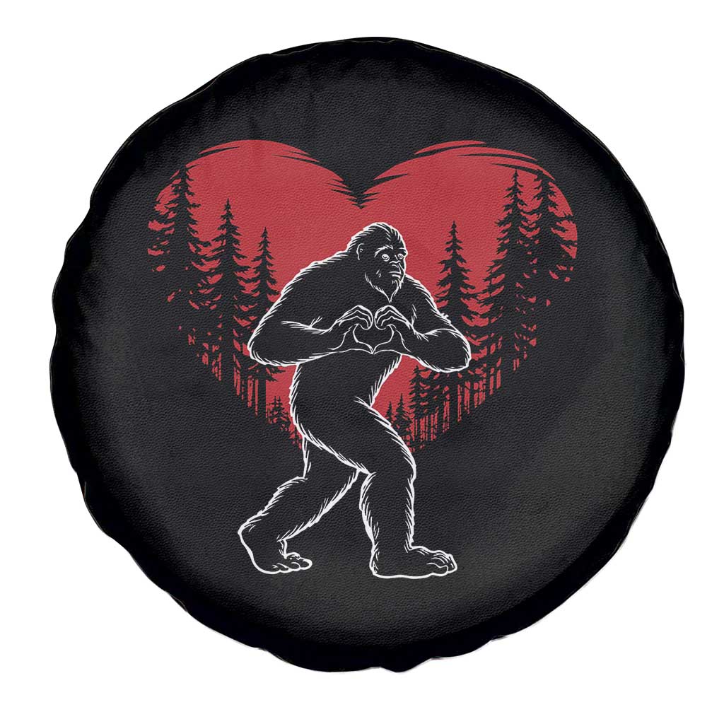 Funny Valentine Bigfoot in Love Heart Hand Sign Spare Tire Cover Romantic Sasquatch in Forest Valentines Day
