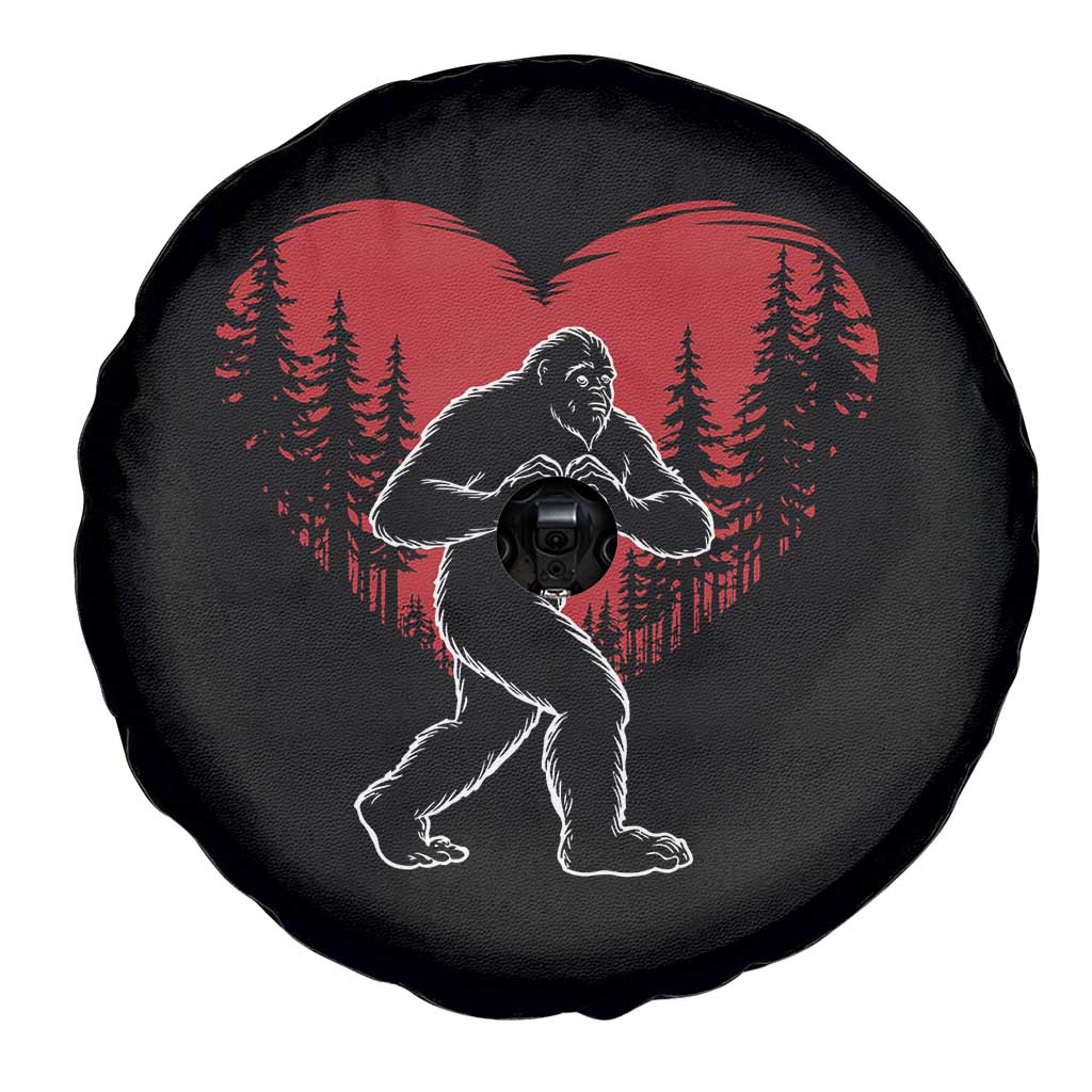 Funny Valentine Bigfoot in Love Heart Hand Sign Spare Tire Cover Romantic Sasquatch in Forest Valentines Day