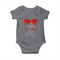 Funny Valentine Bigfoot in Love Heart Hand Sign Baby Onesie Romantic Sasquatch in Forest Valentines Day