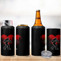 Funny Valentine Bigfoot in Love Heart Hand Sign 4 in 1 Can Cooler Tumbler Romantic Sasquatch in Forest Valentines Day