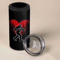 Funny Valentine Bigfoot in Love Heart Hand Sign 4 in 1 Can Cooler Tumbler Romantic Sasquatch in Forest Valentines Day