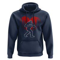 Funny Valentine Bigfoot in Love Heart Hand Sign Hoodie Romantic Sasquatch in Forest Valentines Day