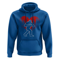 Funny Valentine Bigfoot in Love Heart Hand Sign Hoodie Romantic Sasquatch in Forest Valentines Day