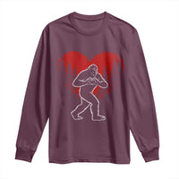 Funny Valentine Bigfoot in Love Heart Hand Sign Long Sleeve Shirt Romantic Sasquatch in Forest Valentines Day