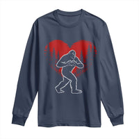 Funny Valentine Bigfoot in Love Heart Hand Sign Long Sleeve Shirt Romantic Sasquatch in Forest Valentines Day