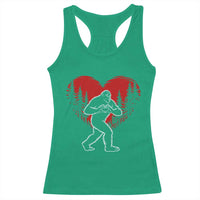 Funny Valentine Bigfoot in Love Heart Hand Sign Racerback Tank Top Romantic Sasquatch in Forest Valentines Day