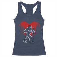 Funny Valentine Bigfoot in Love Heart Hand Sign Racerback Tank Top Romantic Sasquatch in Forest Valentines Day