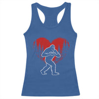Funny Valentine Bigfoot in Love Heart Hand Sign Racerback Tank Top Romantic Sasquatch in Forest Valentines Day