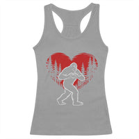 Funny Valentine Bigfoot in Love Heart Hand Sign Racerback Tank Top Romantic Sasquatch in Forest Valentines Day
