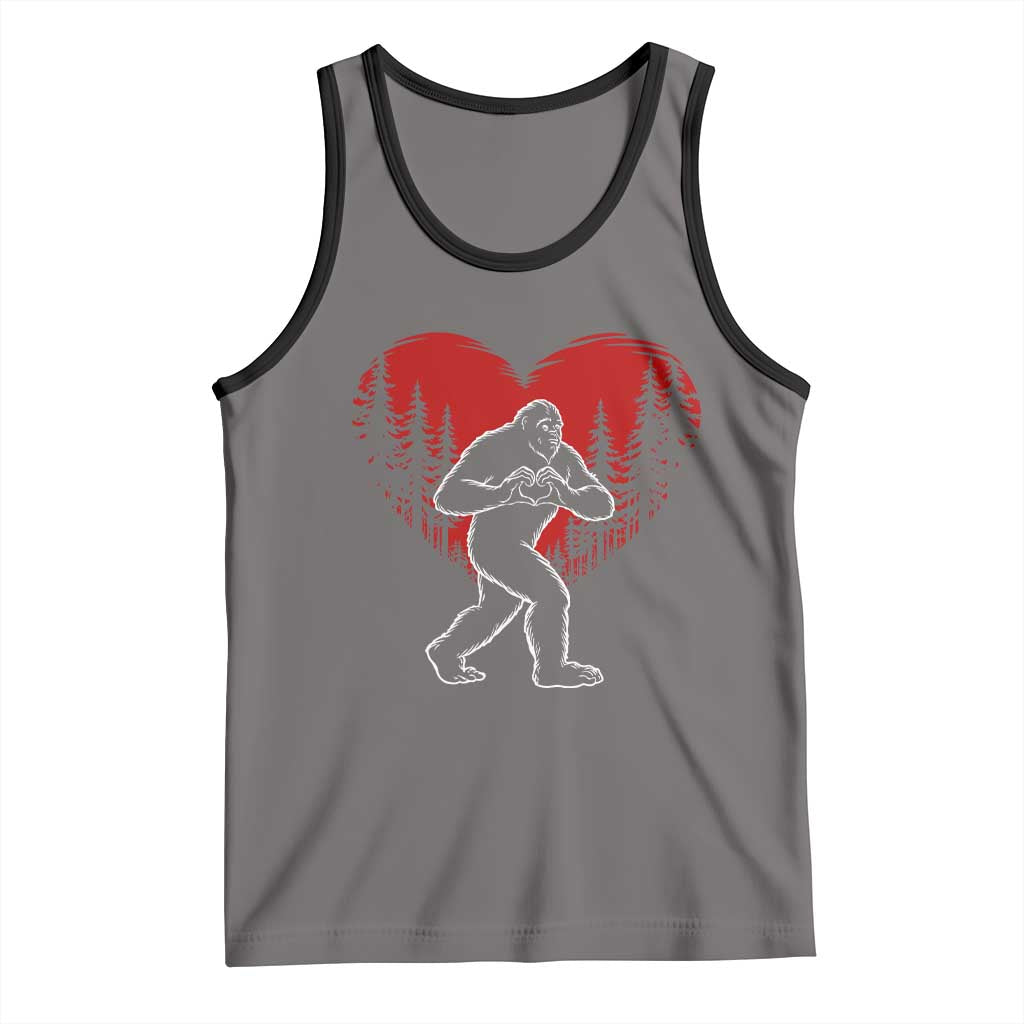 Funny Valentine Bigfoot in Love Heart Hand Sign Tank Top Romantic Sasquatch in Forest Valentines Day
