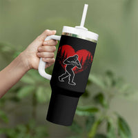 Funny Valentine Bigfoot in Love Heart Hand Sign Tumbler With Handle Romantic Sasquatch in Forest Valentines Day
