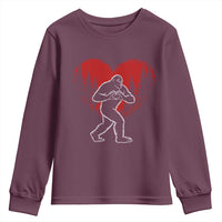 Funny Valentine Bigfoot in Love Heart Hand Sign Youth Sweatshirt Romantic Sasquatch in Forest Valentines Day