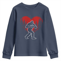 Funny Valentine Bigfoot in Love Heart Hand Sign Youth Sweatshirt Romantic Sasquatch in Forest Valentines Day