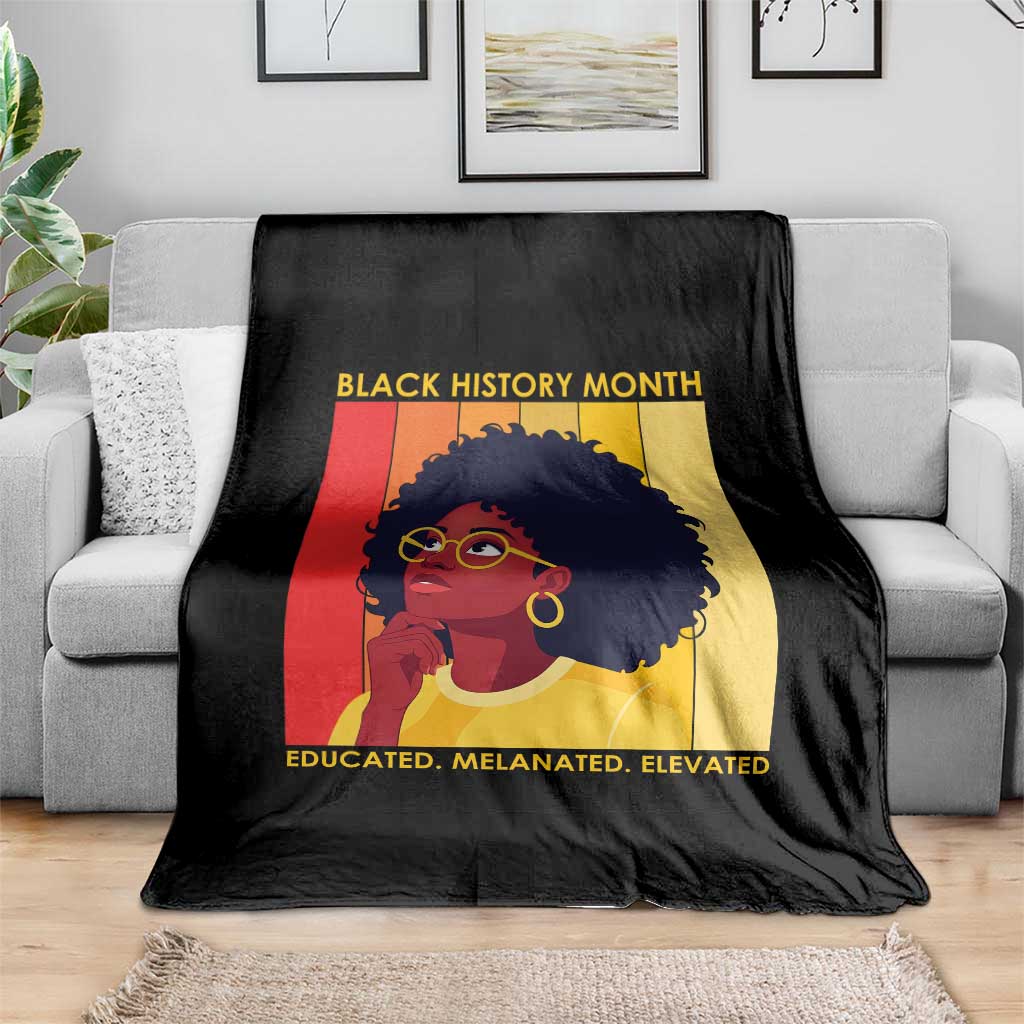 Black History Month Afro Woman Throw Blanket Educated Melanated Elevated African American Empowerment
