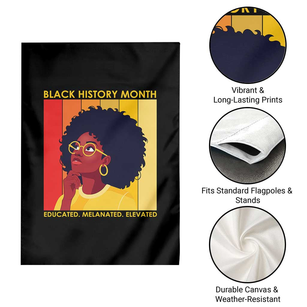 Black History Month Afro Woman Garden Flag Educated Melanated Elevated African American Empowerment