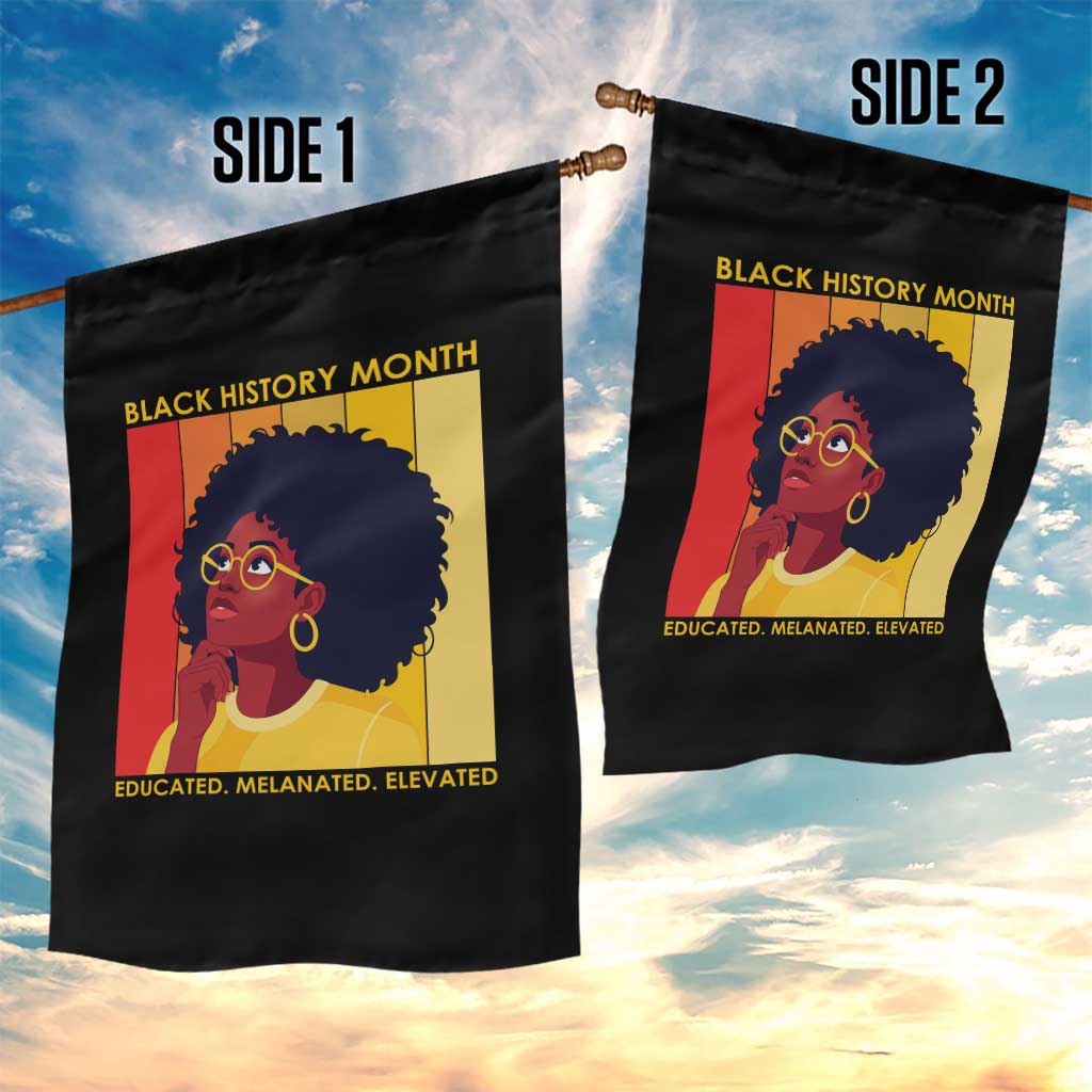 Black History Month Afro Woman Garden Flag Educated Melanated Elevated African American Empowerment