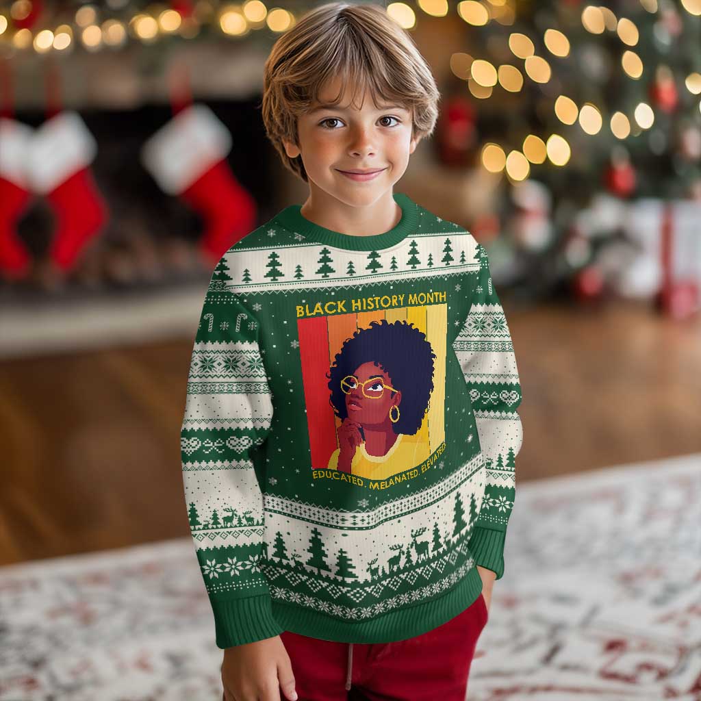 Black History Month Afro Woman Ugly Christmas Sweater Educated Melanated Elevated African American Empowerment