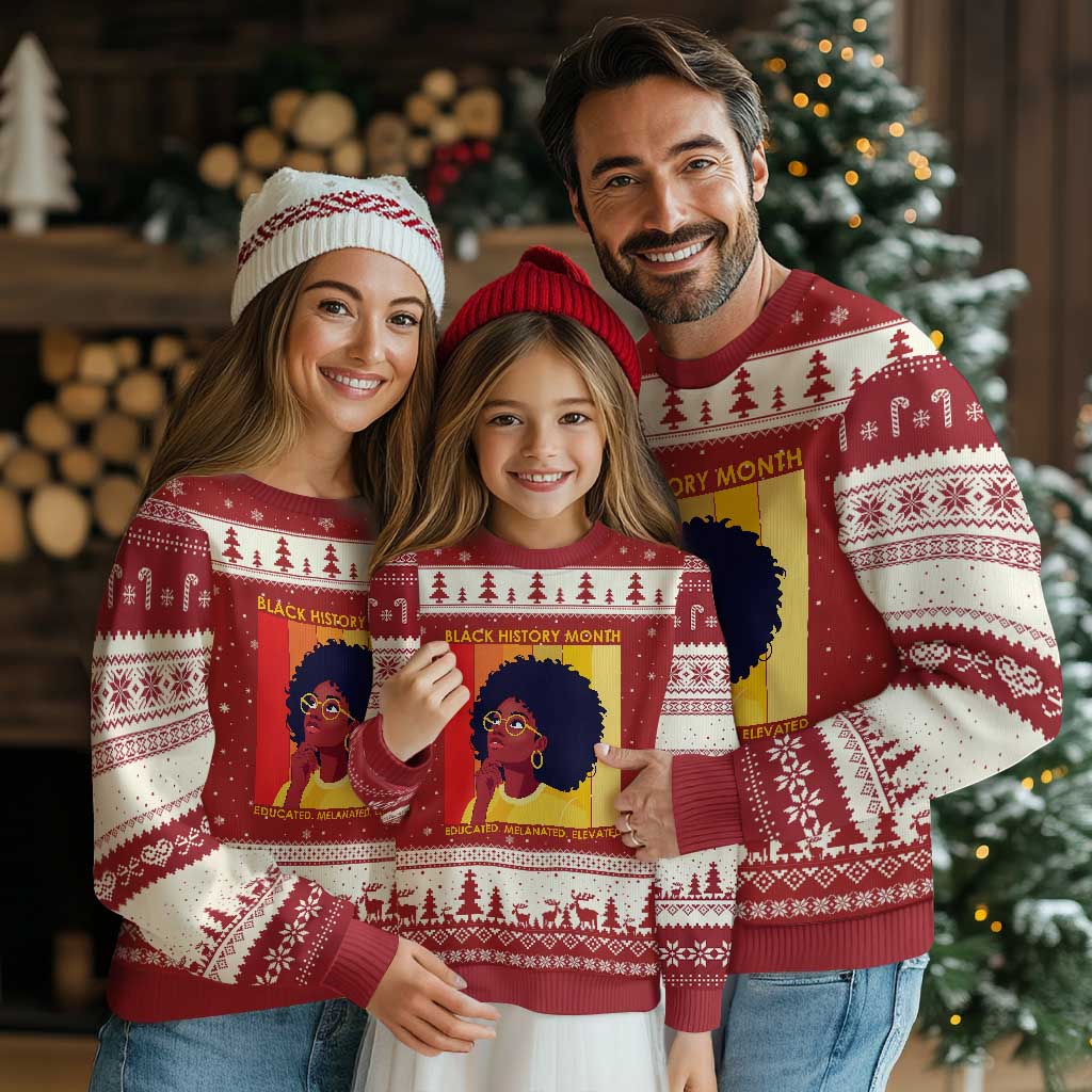 Black History Month Afro Woman Ugly Christmas Sweater Educated Melanated Elevated African American Empowerment