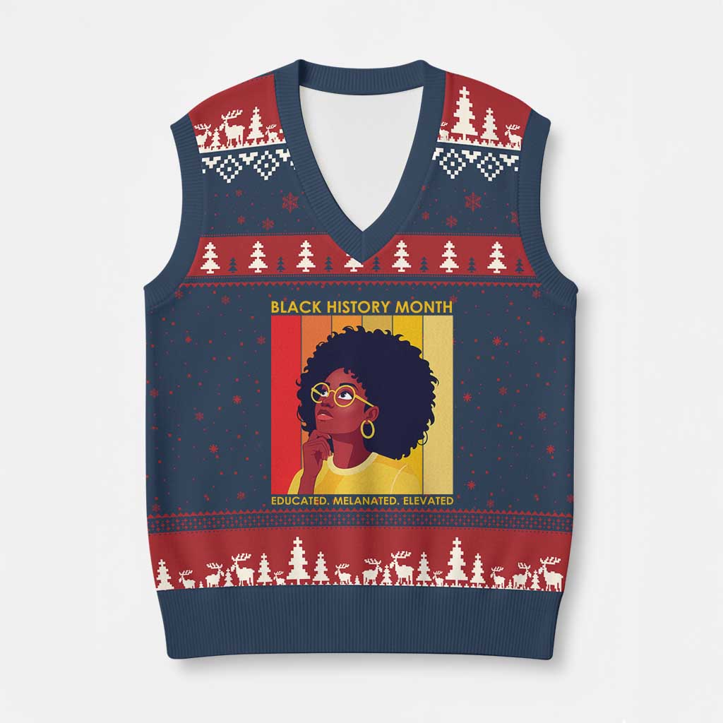 Black History Month Afro Woman V-Neck Knit Sweater Vest Educated Melanated Elevated African American Empowerment