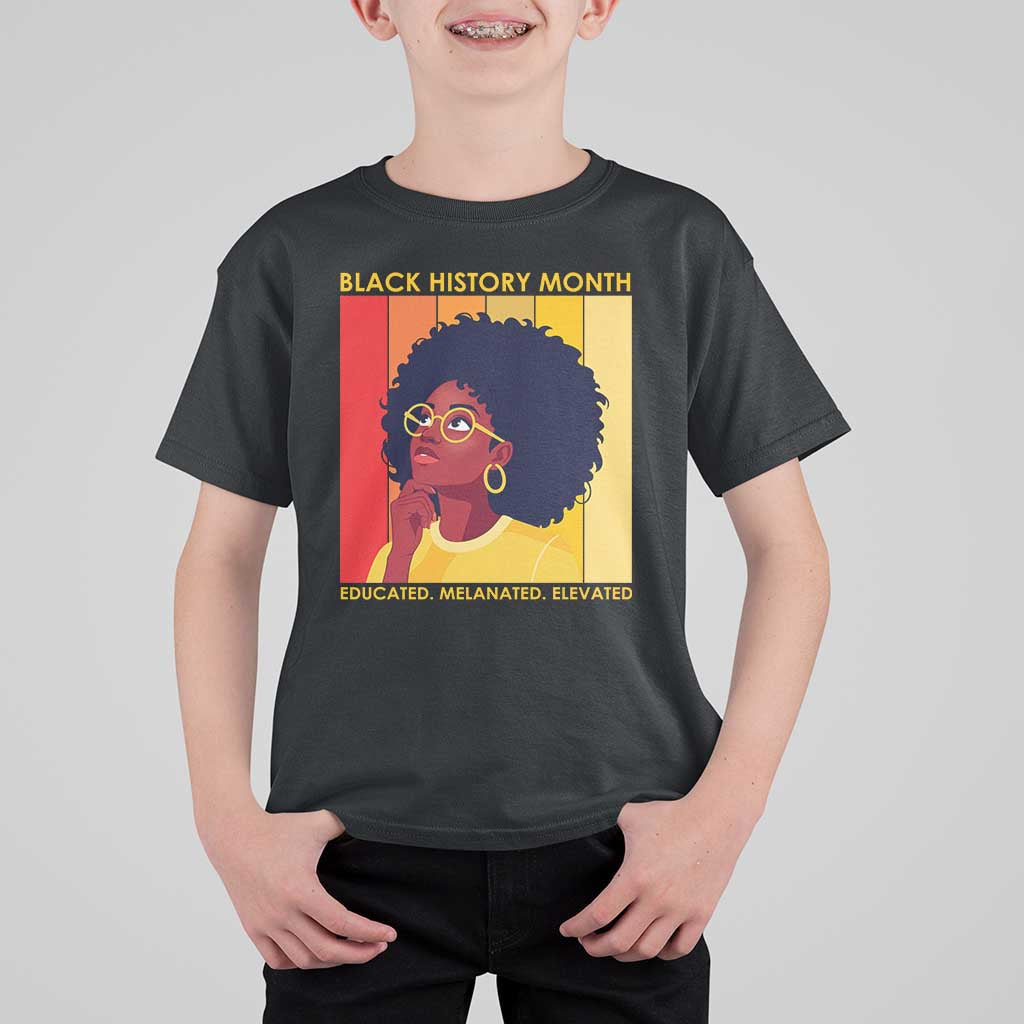 Black History Month Afro Woman T Shirt For Kid Educated Melanated Elevated African American Empowerment