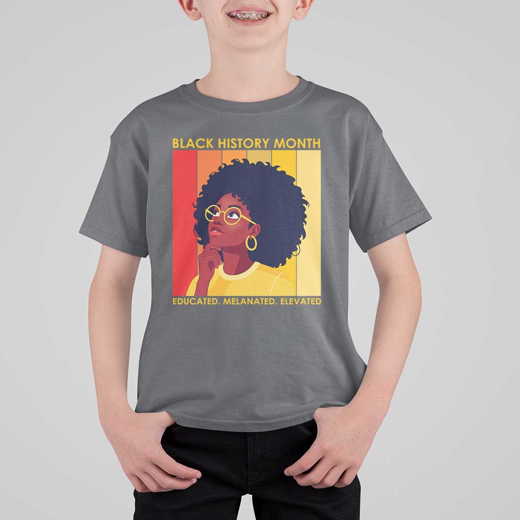 Black History Month Afro Woman T Shirt For Kid Educated Melanated Elevated African American Empowerment