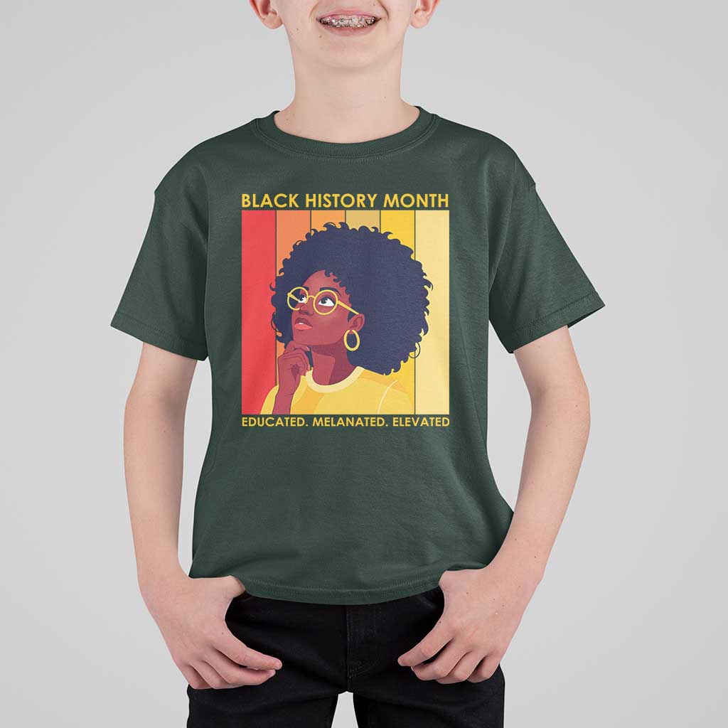 Black History Month Afro Woman T Shirt For Kid Educated Melanated Elevated African American Empowerment