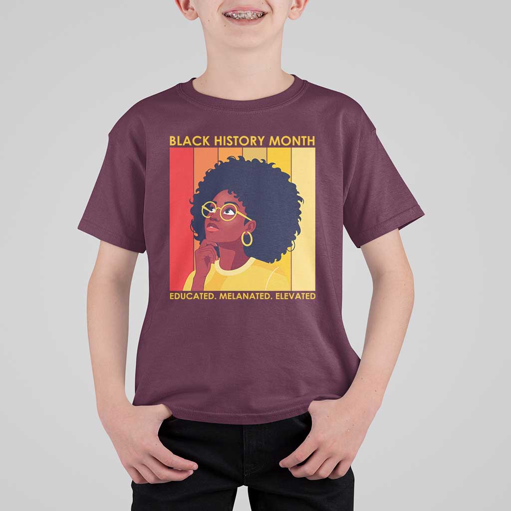 Black History Month Afro Woman T Shirt For Kid Educated Melanated Elevated African American Empowerment