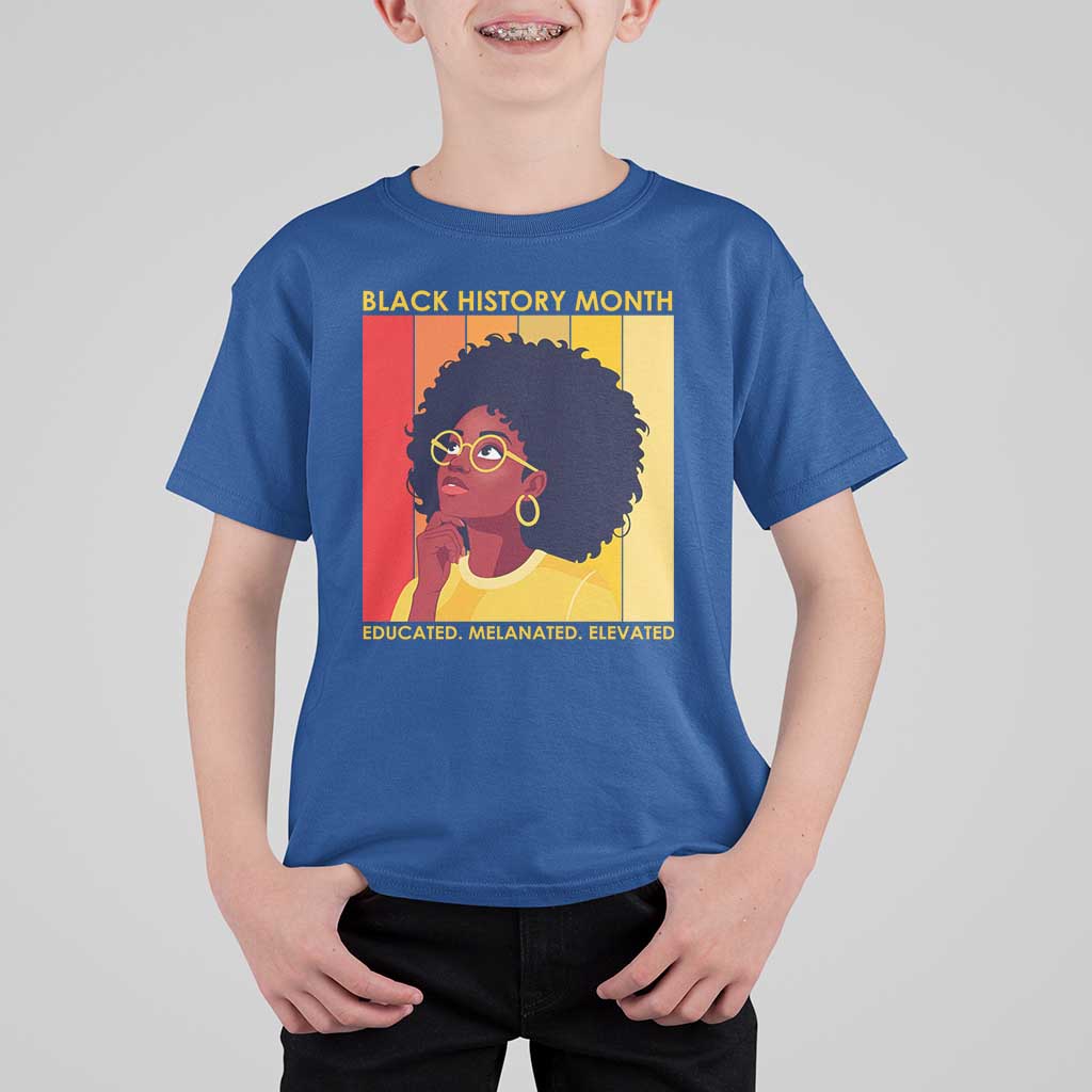 Black History Month Afro Woman T Shirt For Kid Educated Melanated Elevated African American Empowerment