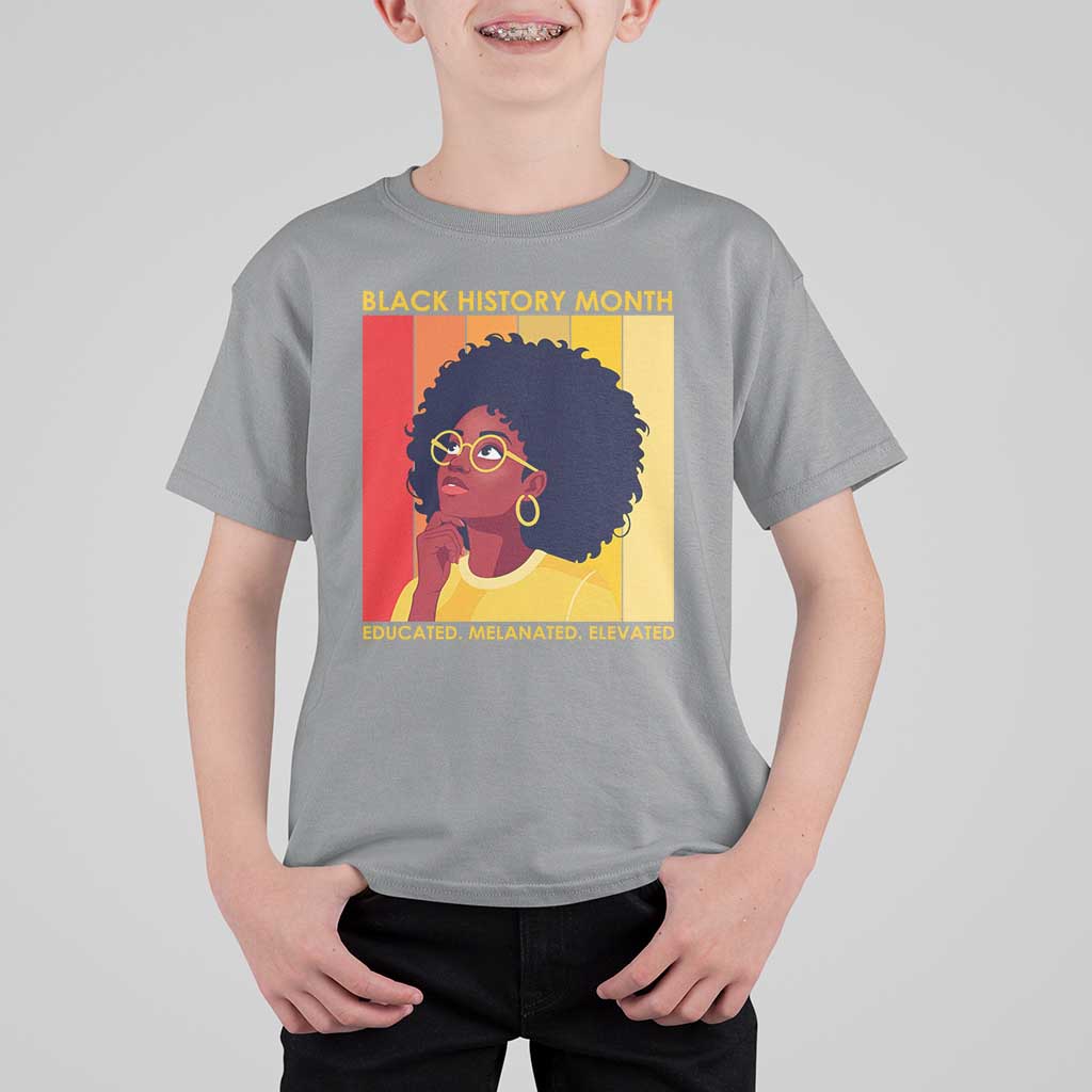 Black History Month Afro Woman T Shirt For Kid Educated Melanated Elevated African American Empowerment