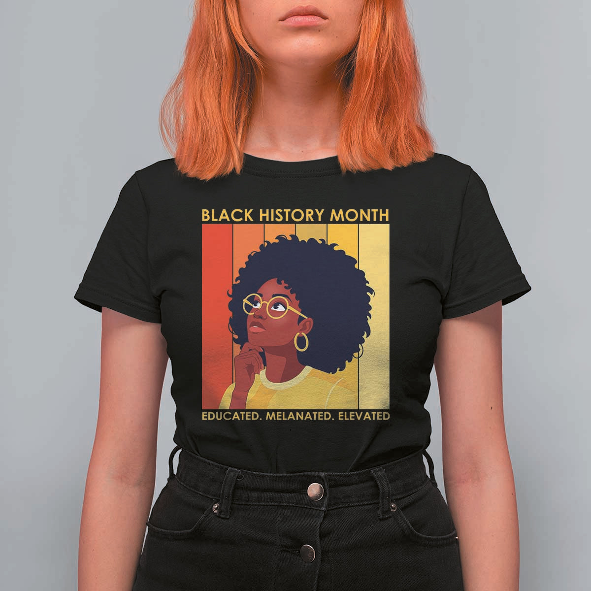 Black History Month Afro Woman T Shirt For Women Educated Melanated Elevated African American Empowerment
