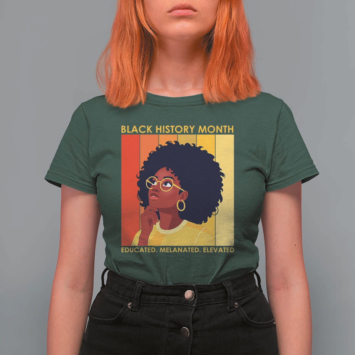Black History Month Afro Woman T Shirt For Women Educated Melanated Elevated African American Empowerment