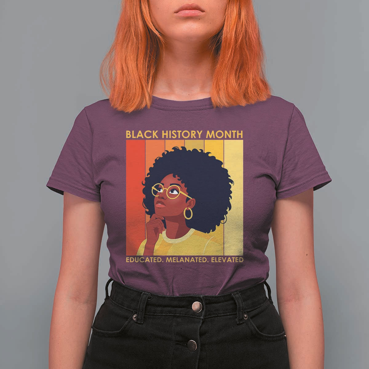 Black History Month Afro Woman T Shirt For Women Educated Melanated Elevated African American Empowerment