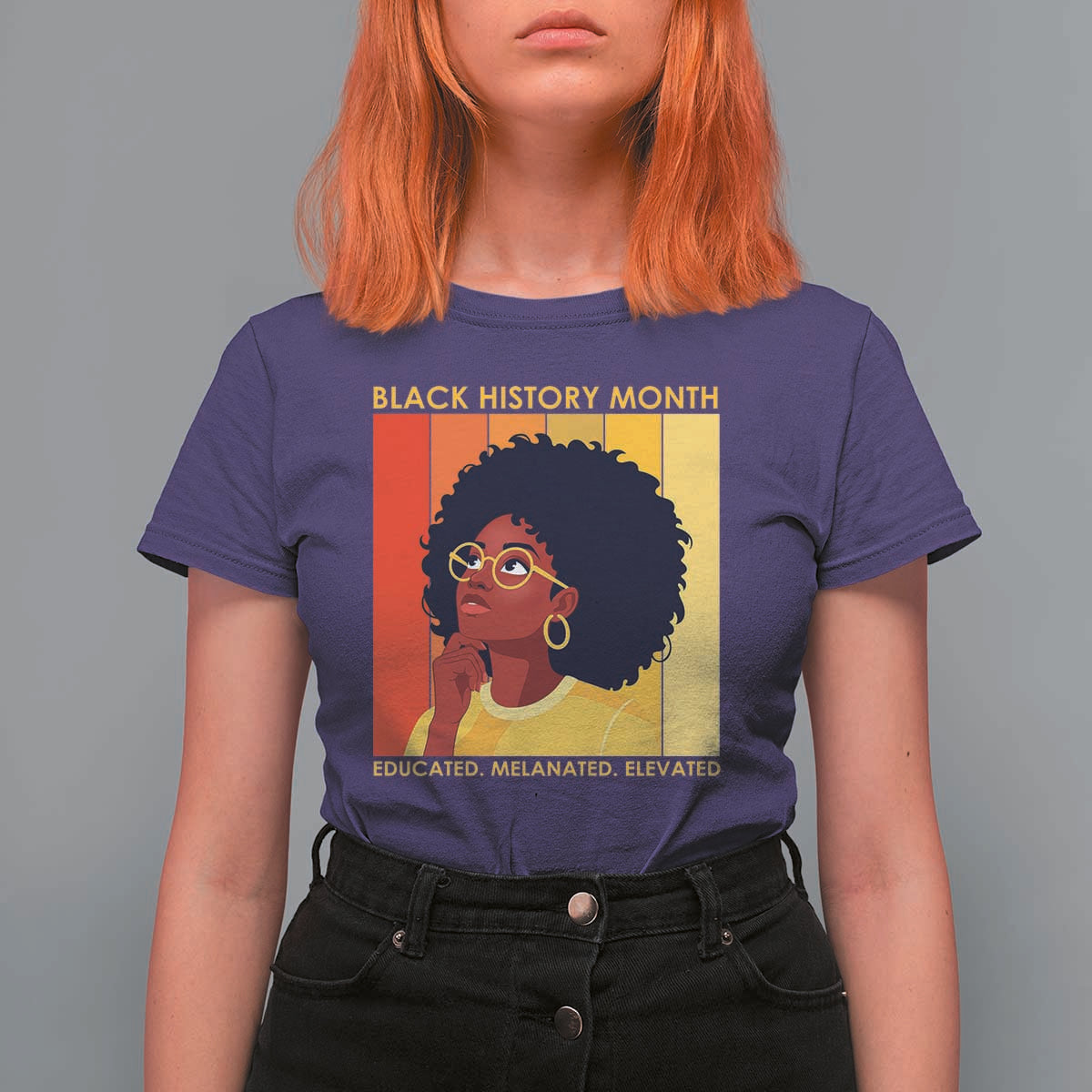 Black History Month Afro Woman T Shirt For Women Educated Melanated Elevated African American Empowerment