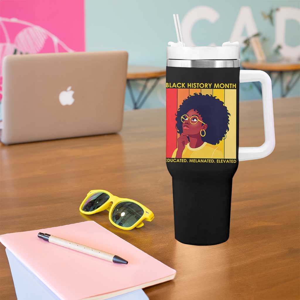 Black History Month Afro Woman Tumbler With Handle Educated Melanated Elevated African American Empowerment