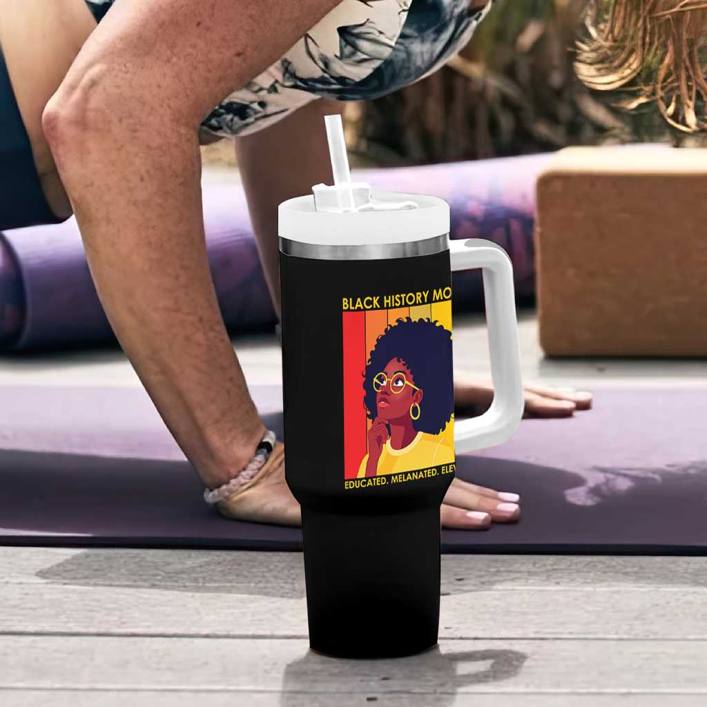 Black History Month Afro Woman Tumbler With Handle Educated Melanated Elevated African American Empowerment
