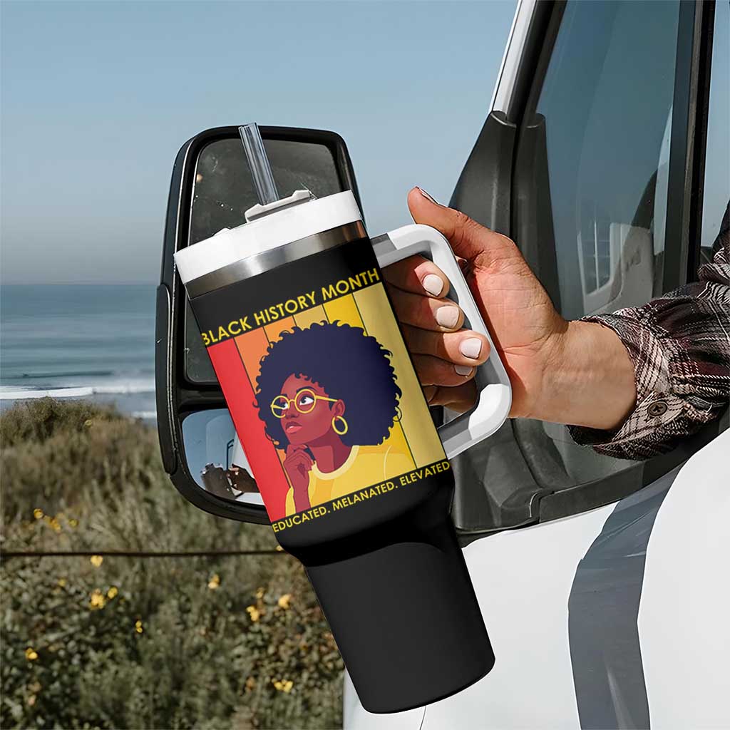 Black History Month Afro Woman Tumbler With Handle Educated Melanated Elevated African American Empowerment