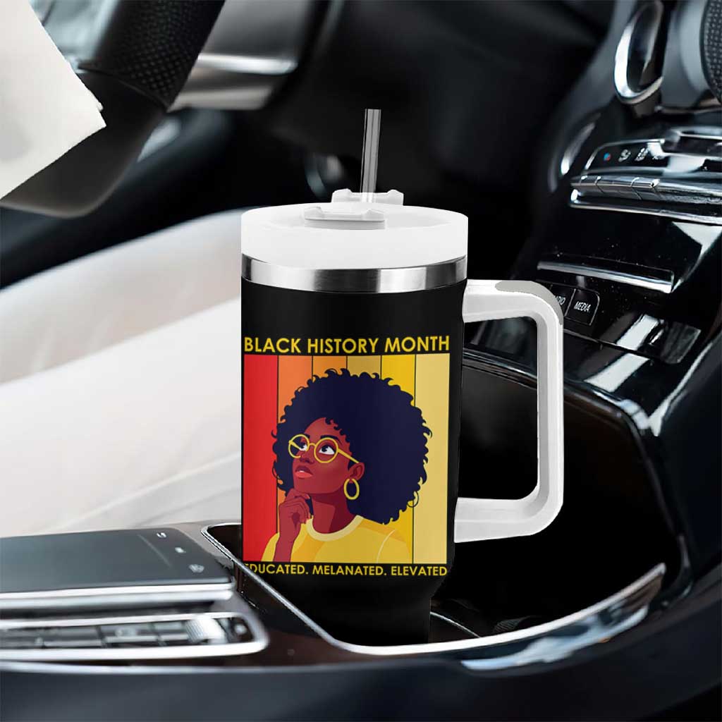 Black History Month Afro Woman Tumbler With Handle Educated Melanated Elevated African American Empowerment