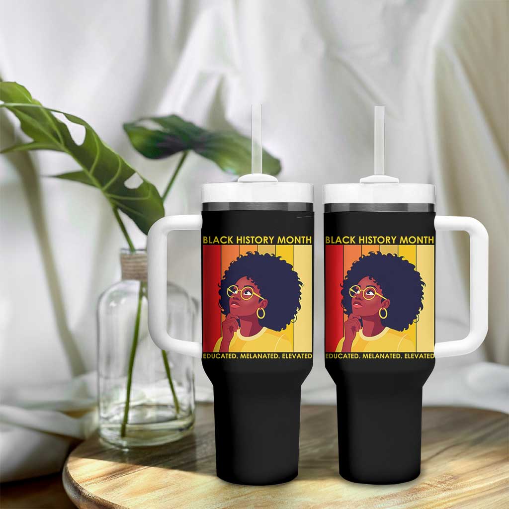 Black History Month Afro Woman Tumbler With Handle Educated Melanated Elevated African American Empowerment