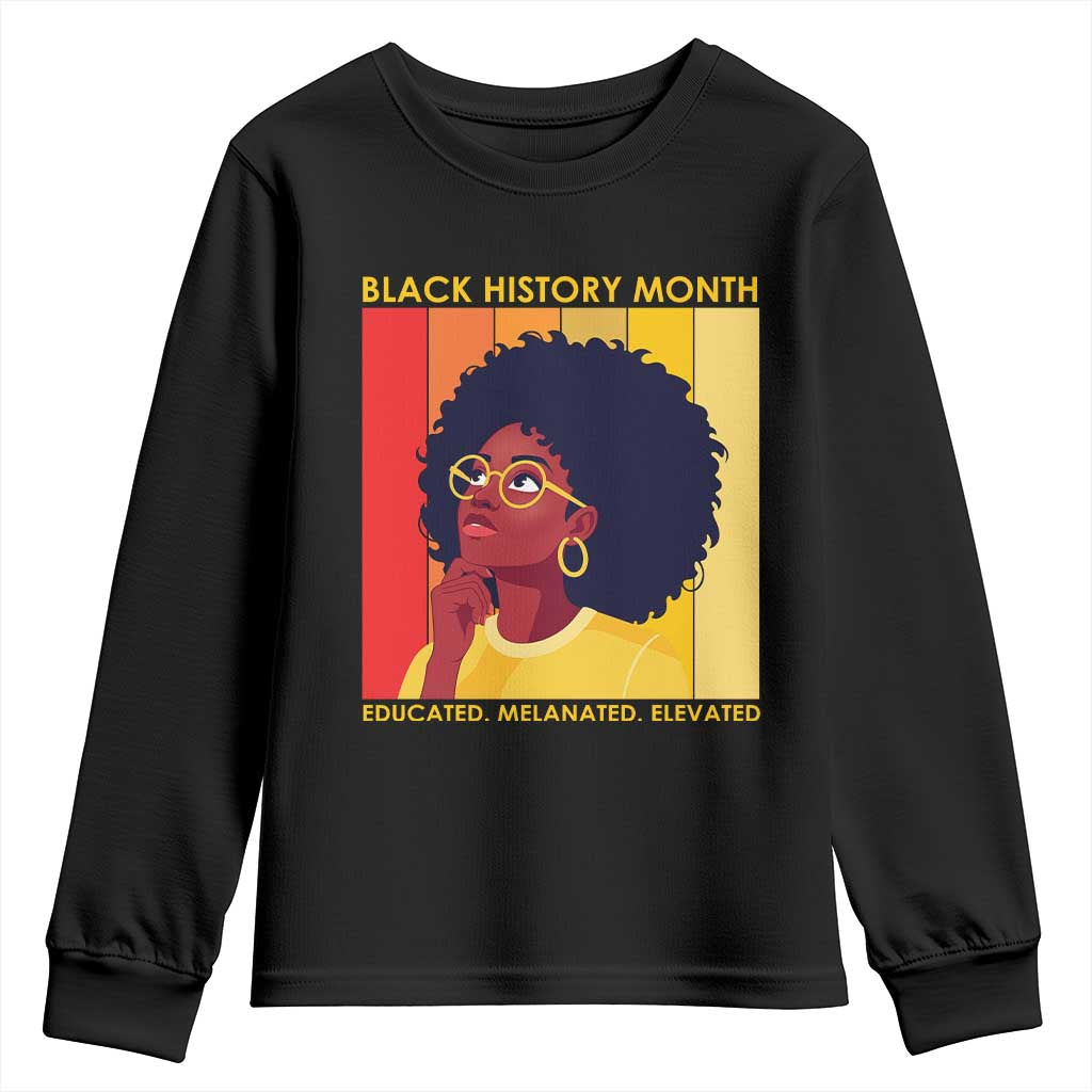Black History Month Afro Woman Youth Sweatshirt Educated Melanated Elevated African American Empowerment