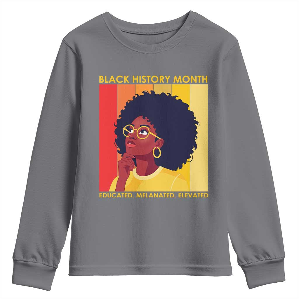 Black History Month Afro Woman Youth Sweatshirt Educated Melanated Elevated African American Empowerment